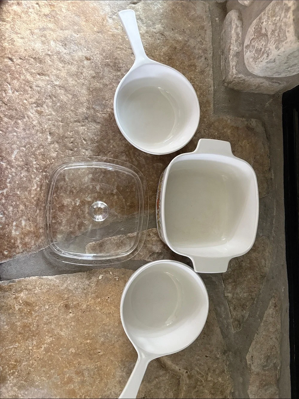 VINTAGE Corningware Casserole and Prep Bowls with Orange& Green Harvest Floral